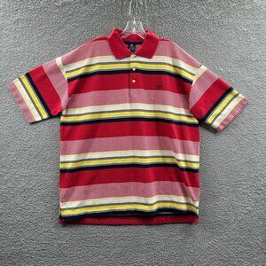 CU‎ Sportswear Mens Polo Shirt 3XL Red Yellow Striped Pullover Short Sleeve